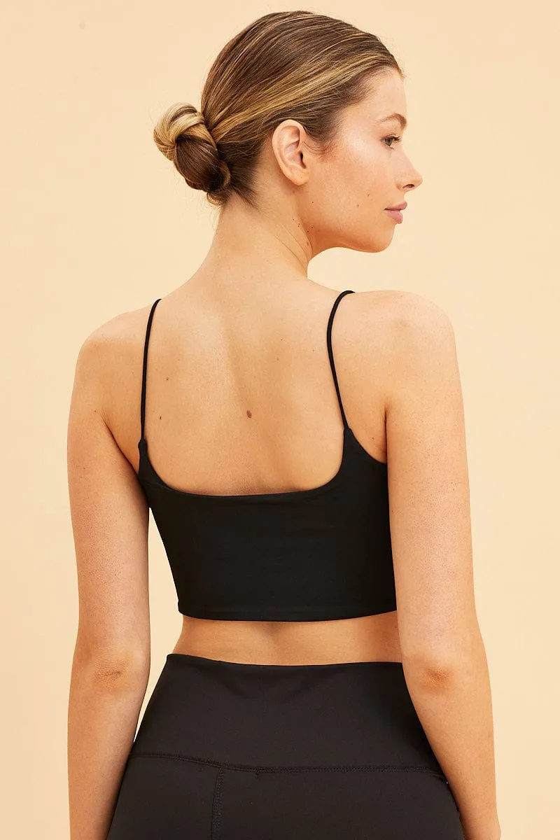 Black Crop Cami Top Scoop Neck Sleeveless Thin Strap sold by Ally Fashion product image thumbnail 5