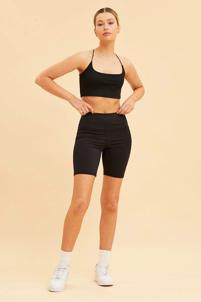 Black Crop Cami Top Scoop Neck Sleeveless Thin Strap sold by Ally Fashion product image thumbnail 2