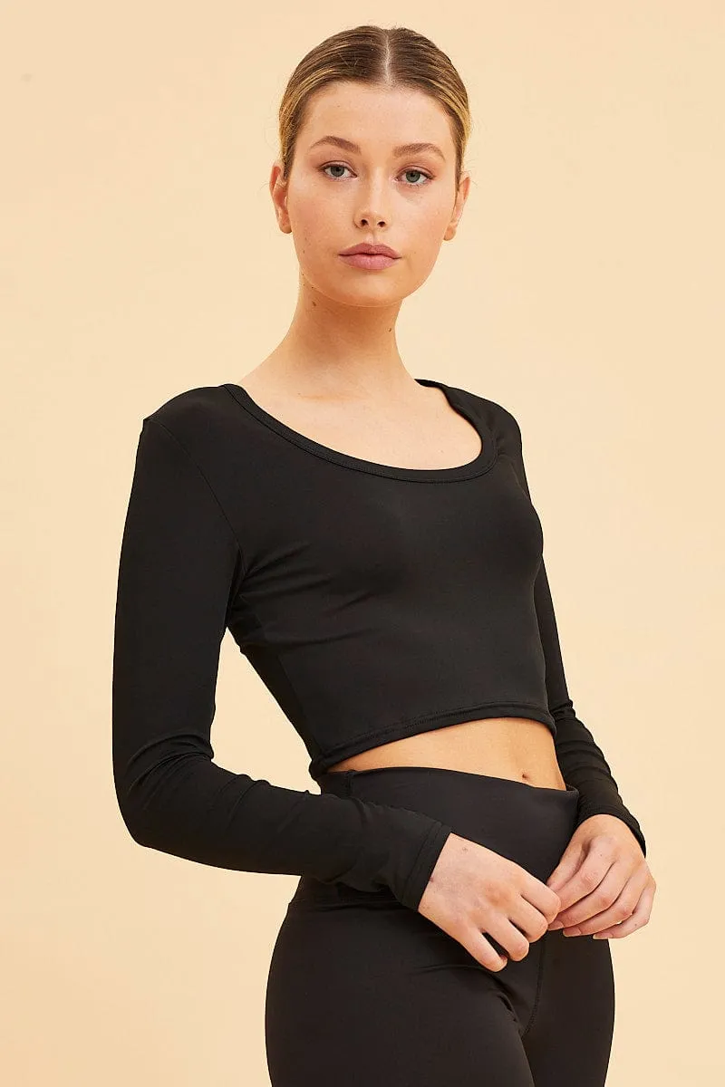 Black Crop Top Smooth Long Sleeve Scoop Neck sold by Ally Fashion product image thumbnail 4