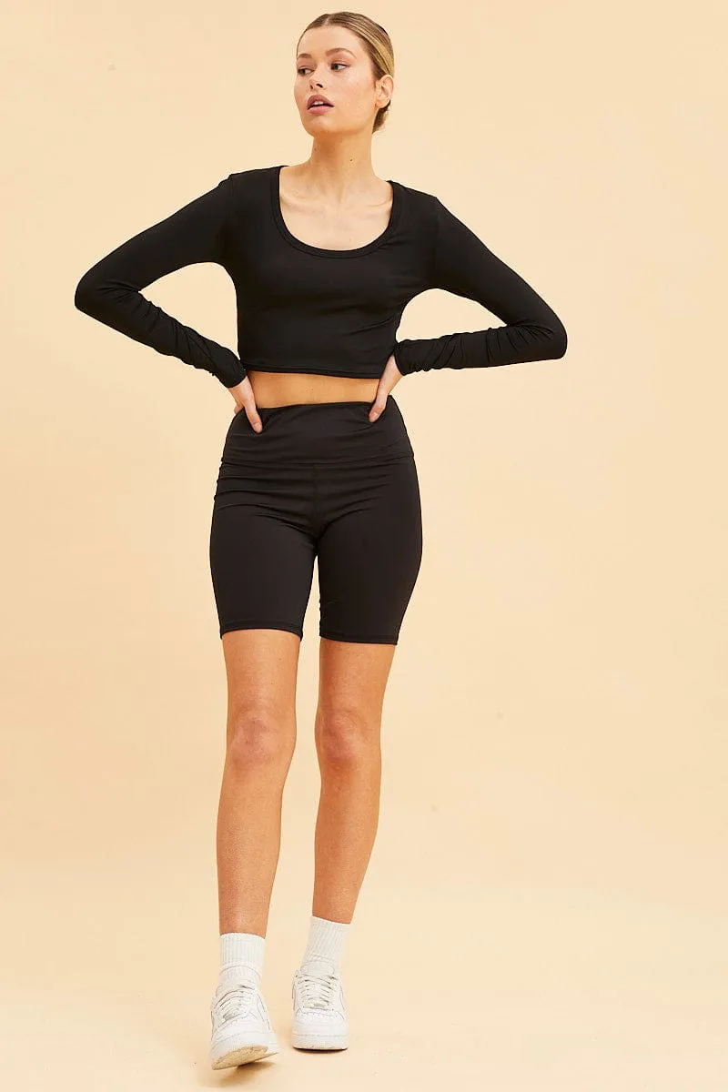 Black Crop Top Smooth Long Sleeve Scoop Neck sold by Ally Fashion product image thumbnail 2