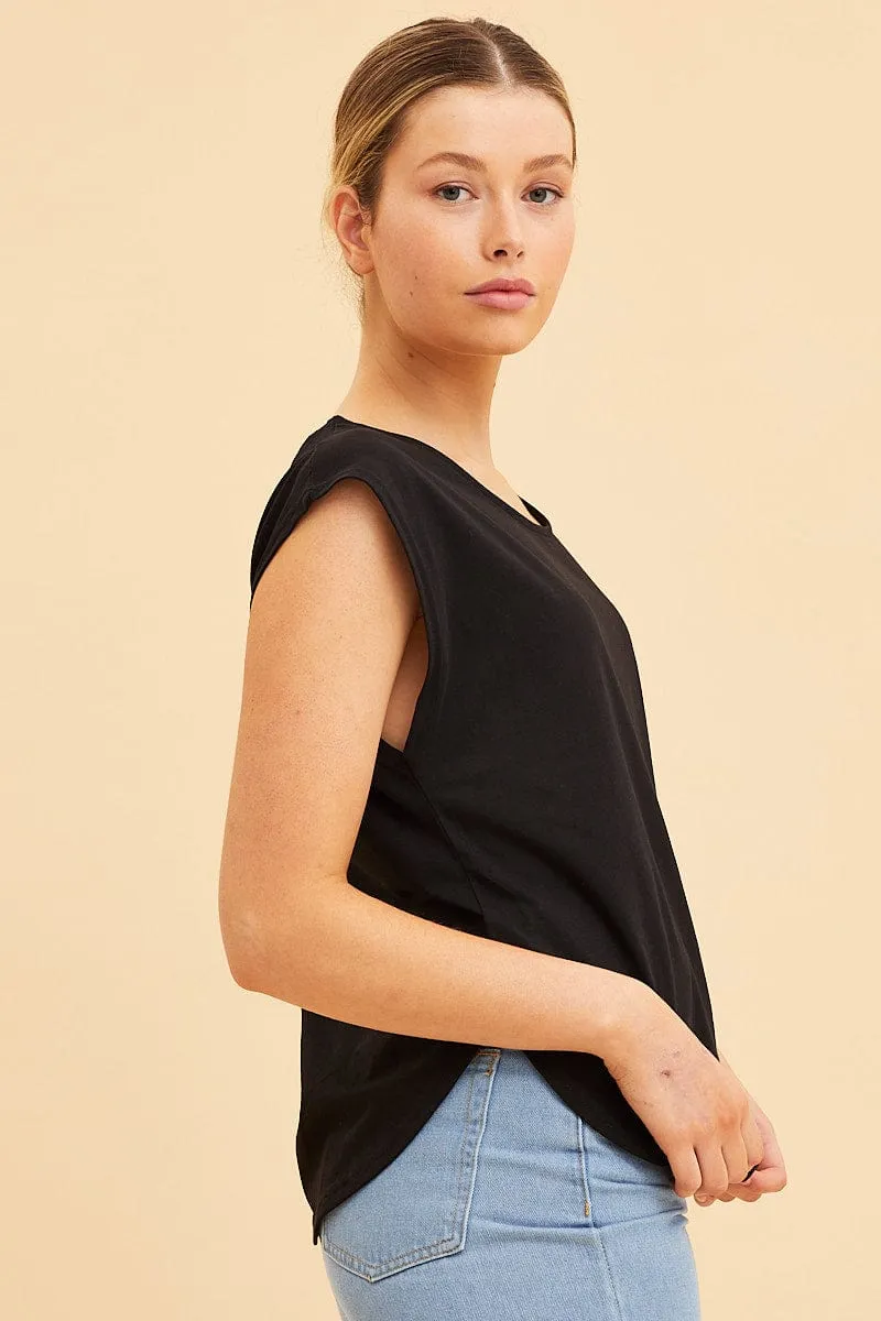 Black Relaxed T-Shirt Drop Shoulder Curved Hem Crew Neck sold by Ally Fashion product image thumbnail 4
