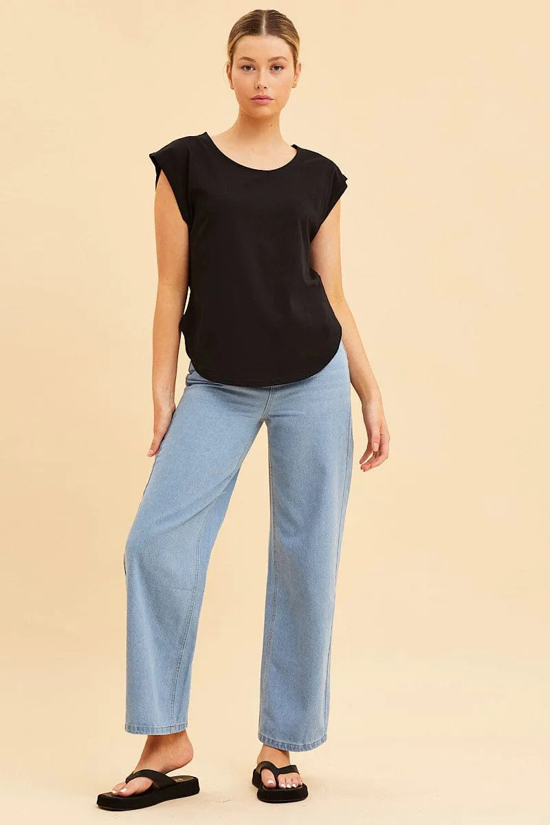 Black Relaxed T-Shirt Drop Shoulder Curved Hem Crew Neck sold by Ally Fashion product image thumbnail 2
