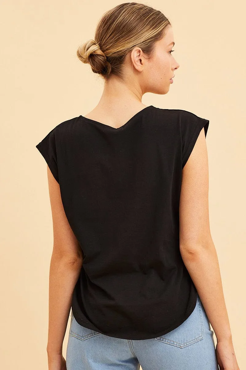 Black Relaxed T-Shirt Drop Shoulder Curved Hem Crew Neck sold by Ally Fashion product image thumbnail 5