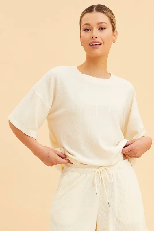 White Lounge T-Shirt Waffle Crew Neck Short Sleeve sold by Ally Fashion