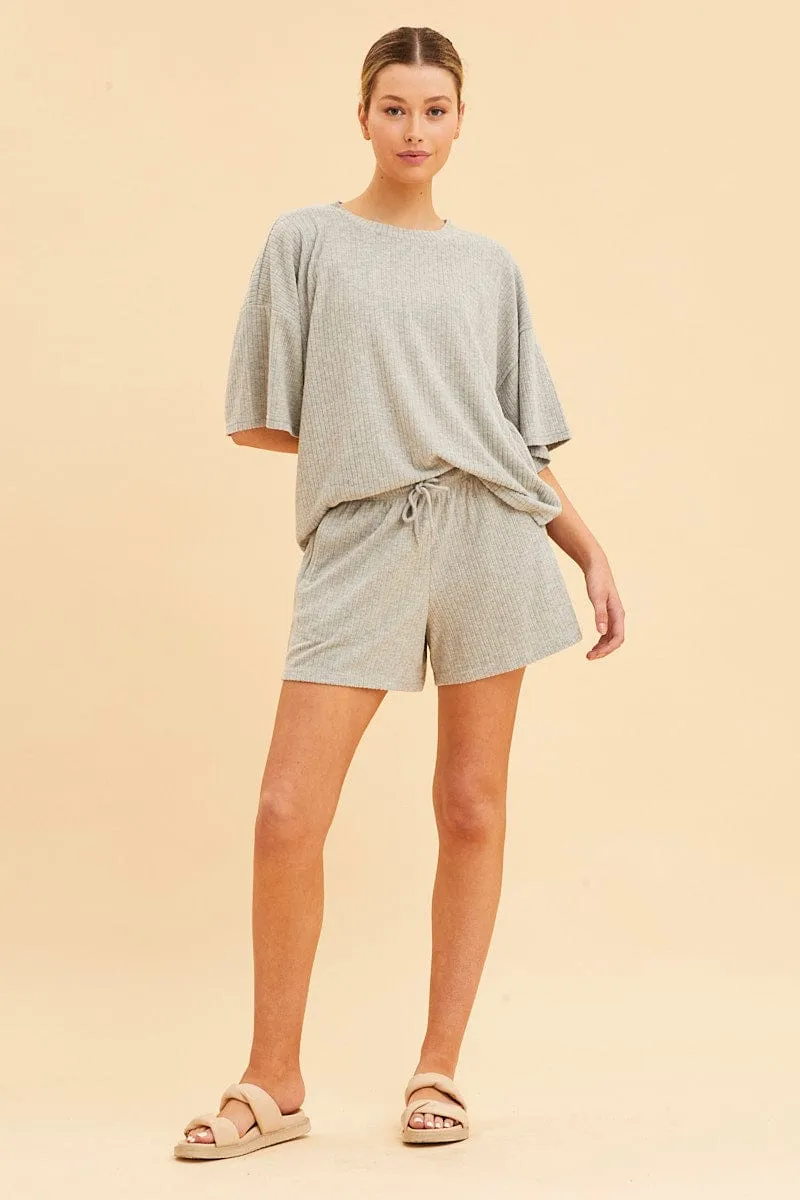 Grey Lounge T-Shirt Waffle Crew Neck Short Sleeve sold by Ally Fashion product image thumbnail 2