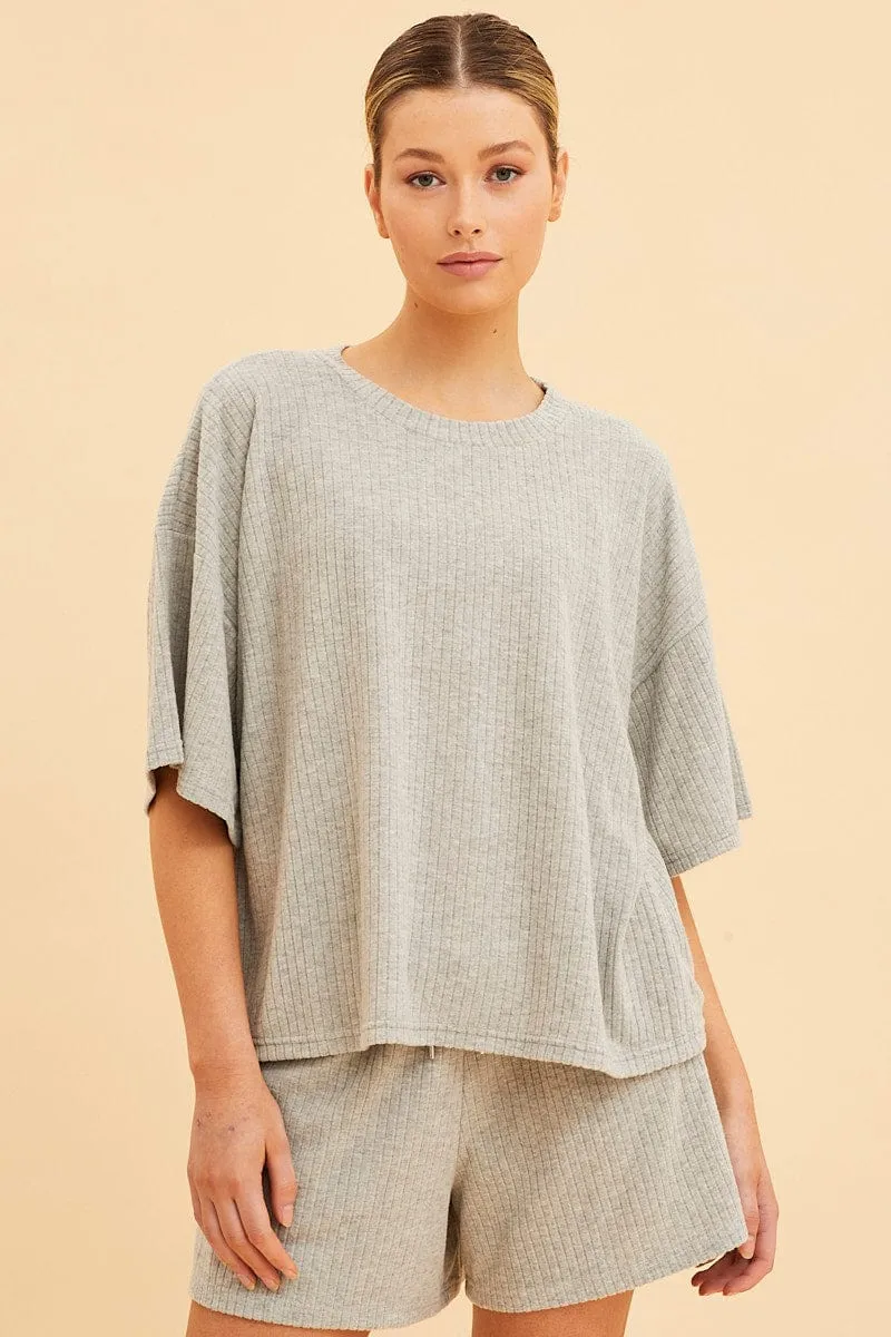 Grey Lounge T-Shirt Waffle Crew Neck Short Sleeve sold by Ally Fashion