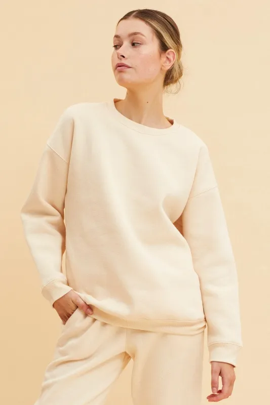 White Fleece Sweat Long Sleeve Crew Neck sold by Ally Fashion