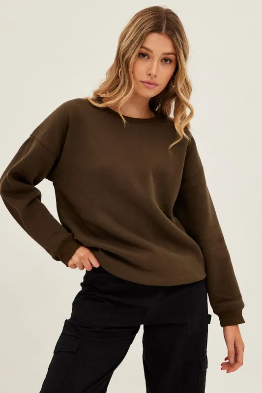 Green Fleece Sweat Long Sleeve Crew Neck sold by Ally Fashion