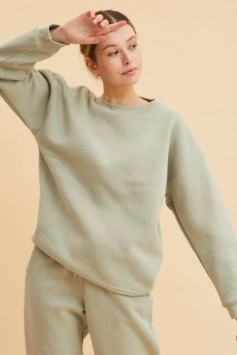 Green Fleece Sweat Long Sleeve Crew Neck sold by Ally Fashion product image thumbnail 3