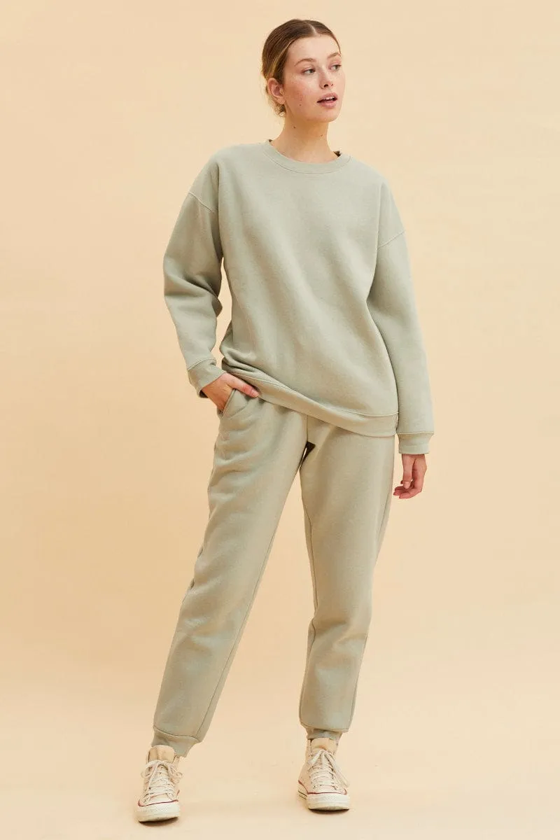 Green Fleece Sweat Long Sleeve Crew Neck sold by Ally Fashion product image thumbnail 2