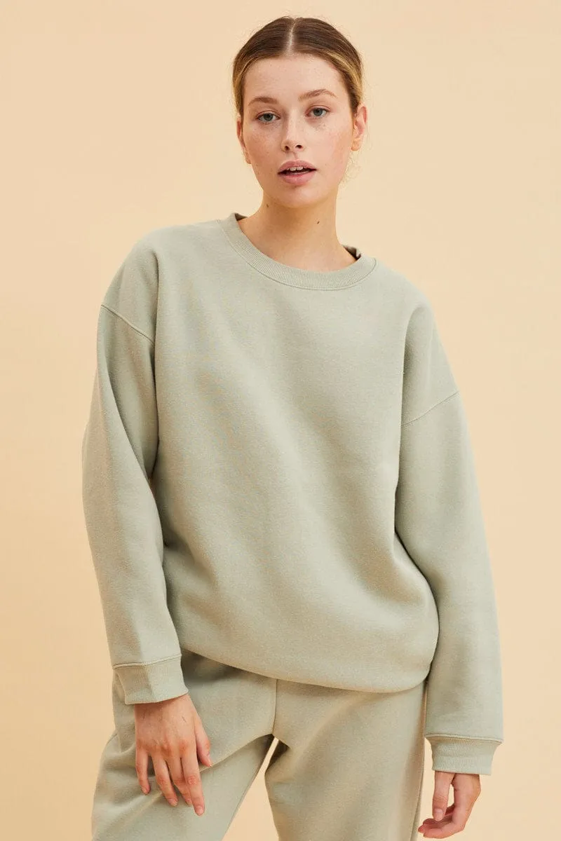 Green Fleece Sweat Long Sleeve Crew Neck sold by Ally Fashion