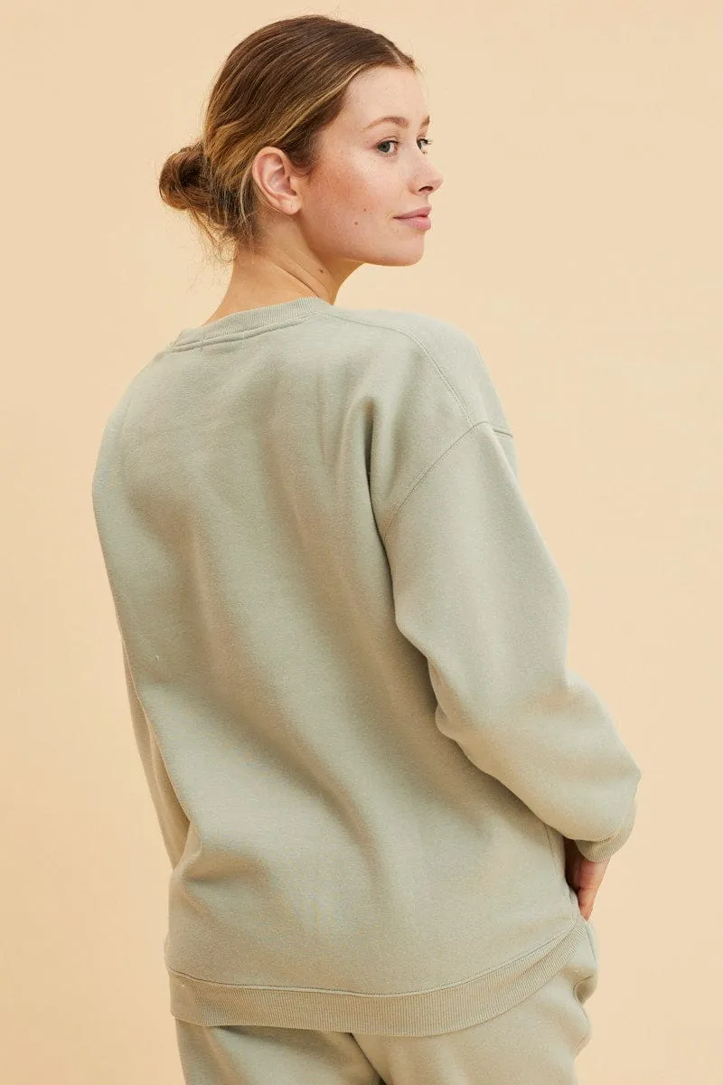 Green Fleece Sweat Long Sleeve Crew Neck sold by Ally Fashion product image thumbnail 5