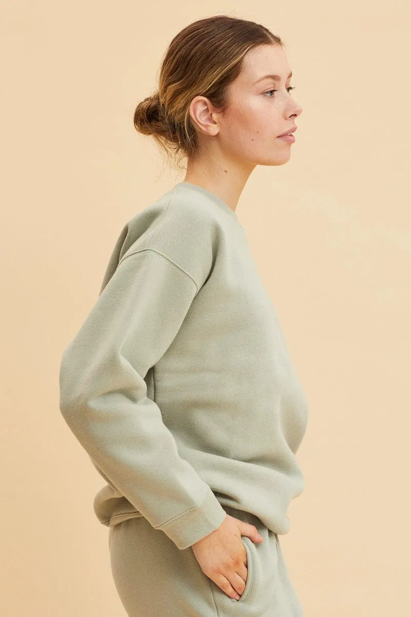 Green Fleece Sweat Long Sleeve Crew Neck sold by Ally Fashion product image thumbnail 4