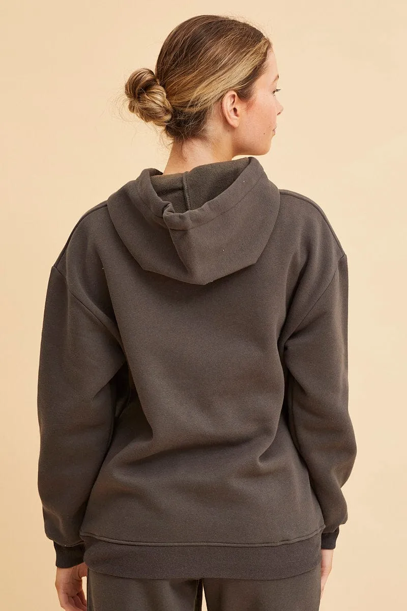 Grey Fleece Hoodie Long Sleeve Cotton sold by Ally Fashion product image thumbnail 5