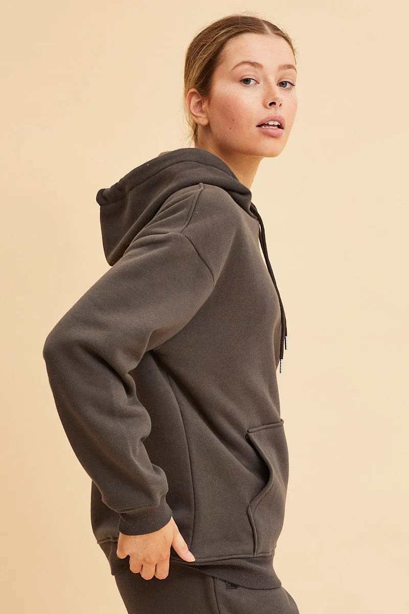 Grey Fleece Hoodie Long Sleeve Cotton sold by Ally Fashion product image thumbnail 4