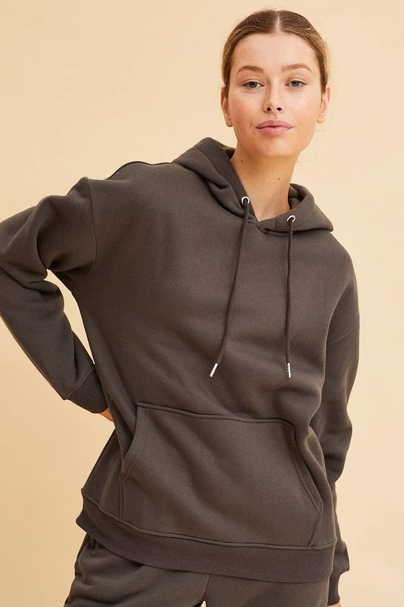 Grey Fleece Hoodie Long Sleeve Cotton sold by Ally Fashion product image thumbnail 3