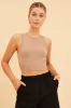 Beige Seamless Tank Top High Neck Rib Crop sold by Ally Fashion