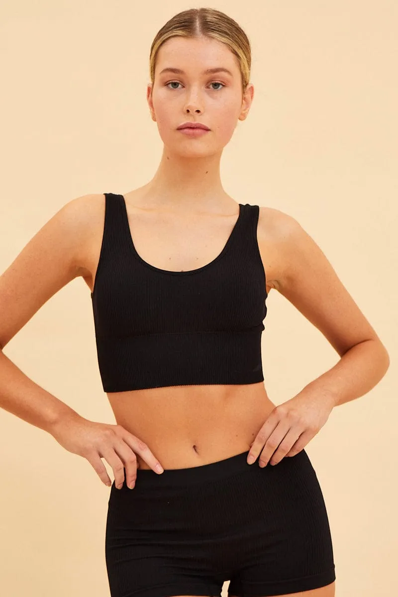 Black Seamless Tank Top Scoop Neck Rib Crop sold by Ally Fashion product image thumbnail 3
