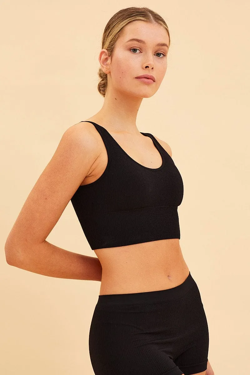 Black Seamless Tank Top Scoop Neck Rib Crop sold by Ally Fashion product image thumbnail 4