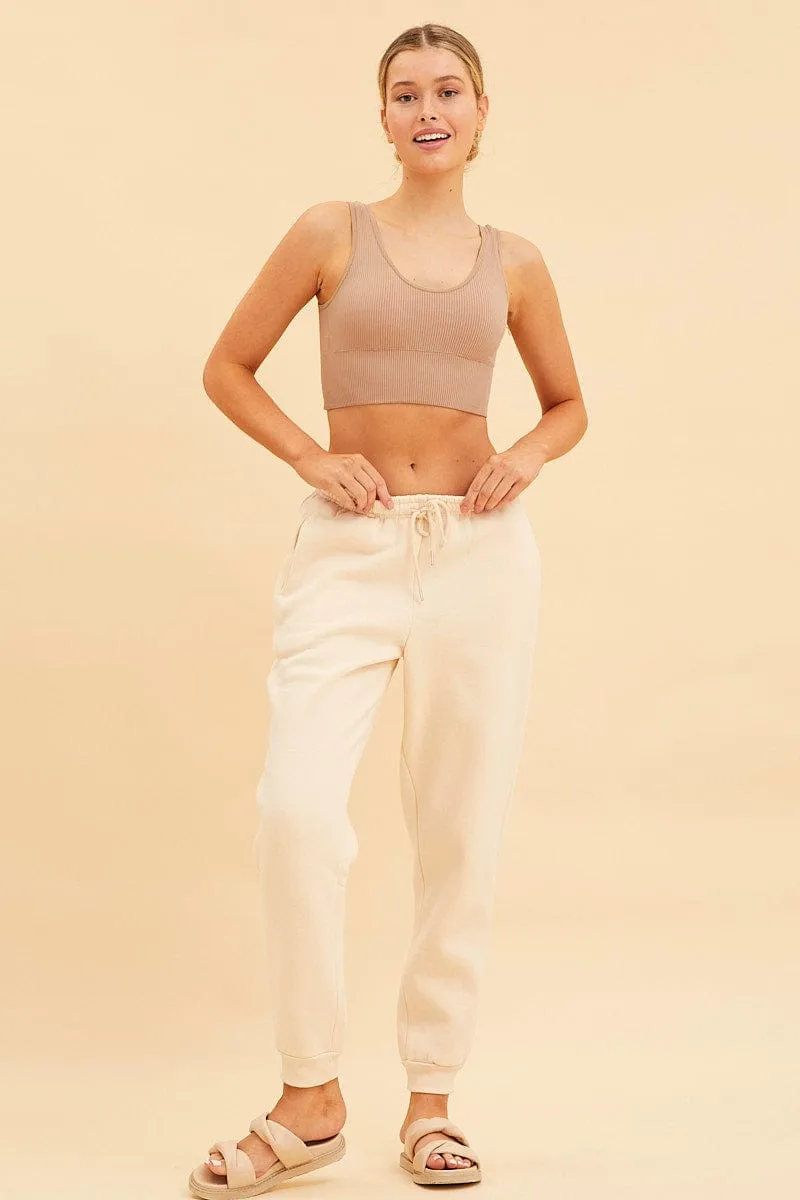 Beige Seamless Tank Top Scoop Neck Rib Crop sold by Ally Fashion product image thumbnail 2
