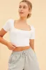 White Seamless T-Shirt Crop Short Sleeve Square Neck sold by Ally Fashion