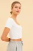 White Seamless T-Shirt Crop Short Sleeve Square Neck sold by Ally Fashion