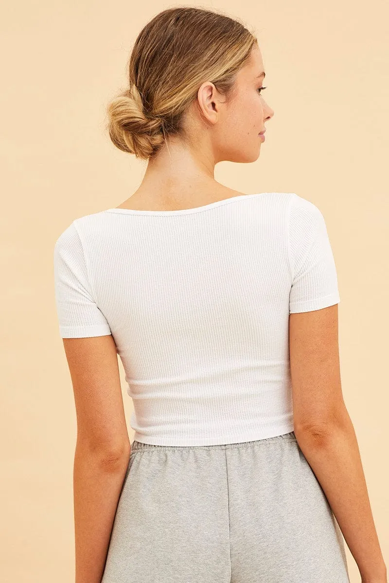 White Seamless T-Shirt Crop Short Sleeve Square Neck sold by Ally Fashion product image thumbnail 5