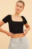 Black Seamless T-Shirt Crop Short Sleeve Square Neck sold by Ally Fashion