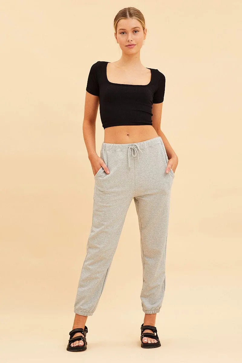 Black Seamless T-Shirt Crop Short Sleeve Square Neck sold by Ally Fashion product image thumbnail 2