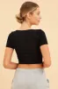 Black Seamless T-Shirt Crop Short Sleeve Square Neck sold by Ally Fashion