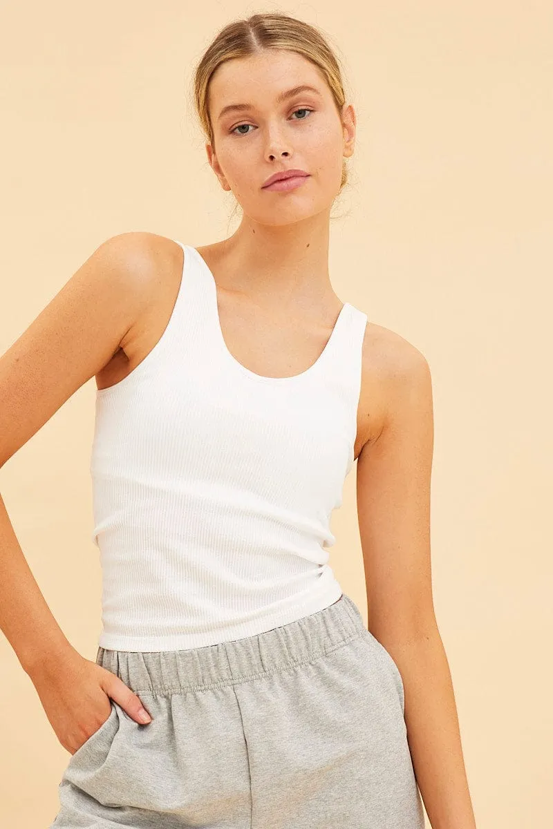White Seamless Tank Full Length Sleeveless Soop Neck sold by Ally Fashion