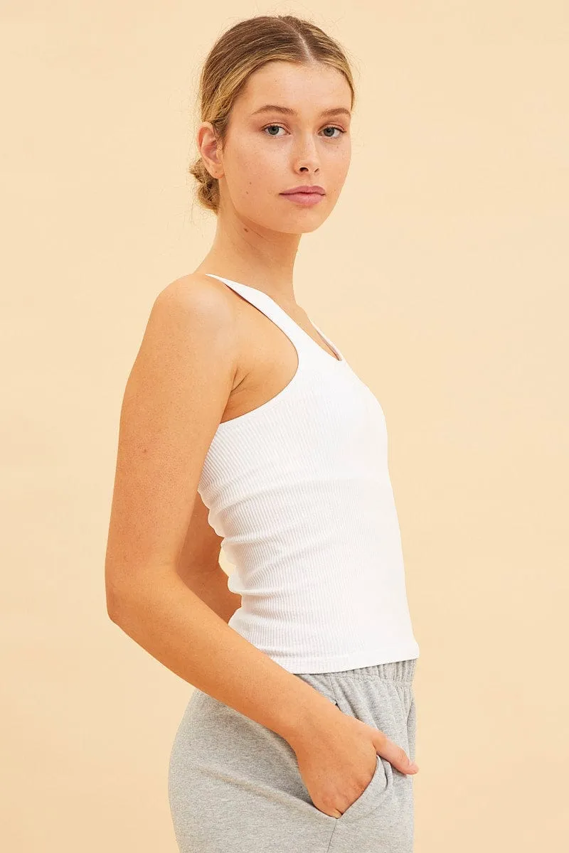 White Seamless Tank Full Length Sleeveless Soop Neck sold by Ally Fashion product image thumbnail 4