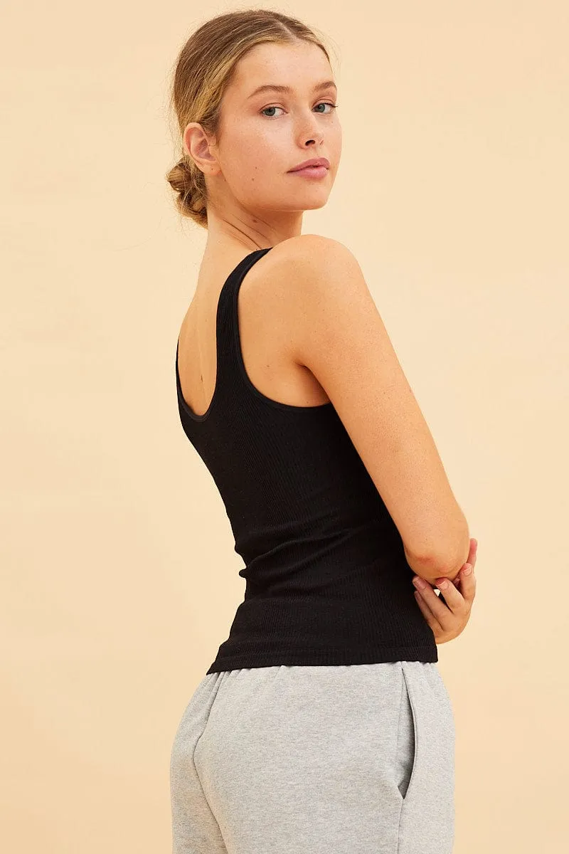 Black Seamless Tank Full Length Sleeveless Soop Neck sold by Ally Fashion product image thumbnail 4