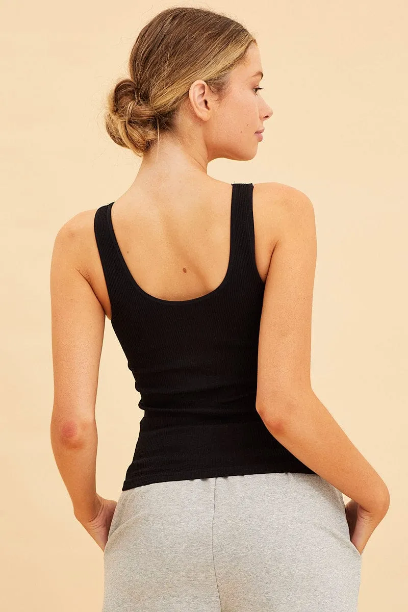 Black Seamless Tank Full Length Sleeveless Soop Neck sold by Ally Fashion product image thumbnail 5