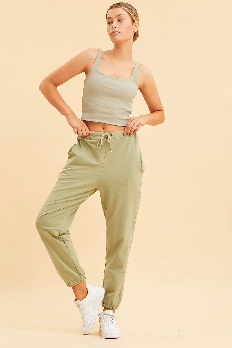 Green Lounge Pant Cotton Terry Stretch Drawstring Waist sold by Ally Fashion product image thumbnail 3