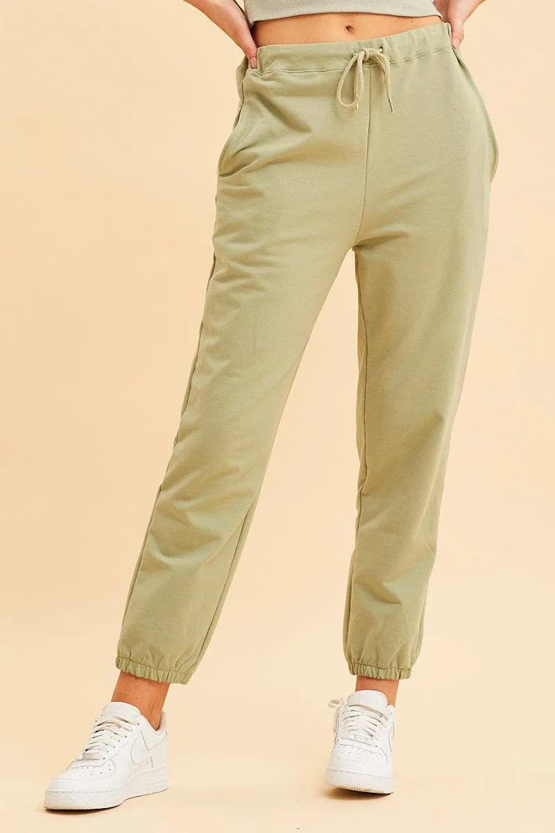 Green Lounge Pant Cotton Terry Stretch Drawstring Waist sold by Ally Fashion