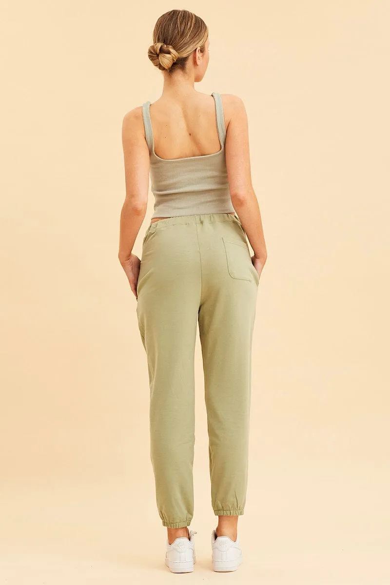 Green Lounge Pant Cotton Terry Stretch Drawstring Waist sold by Ally Fashion product image thumbnail 5