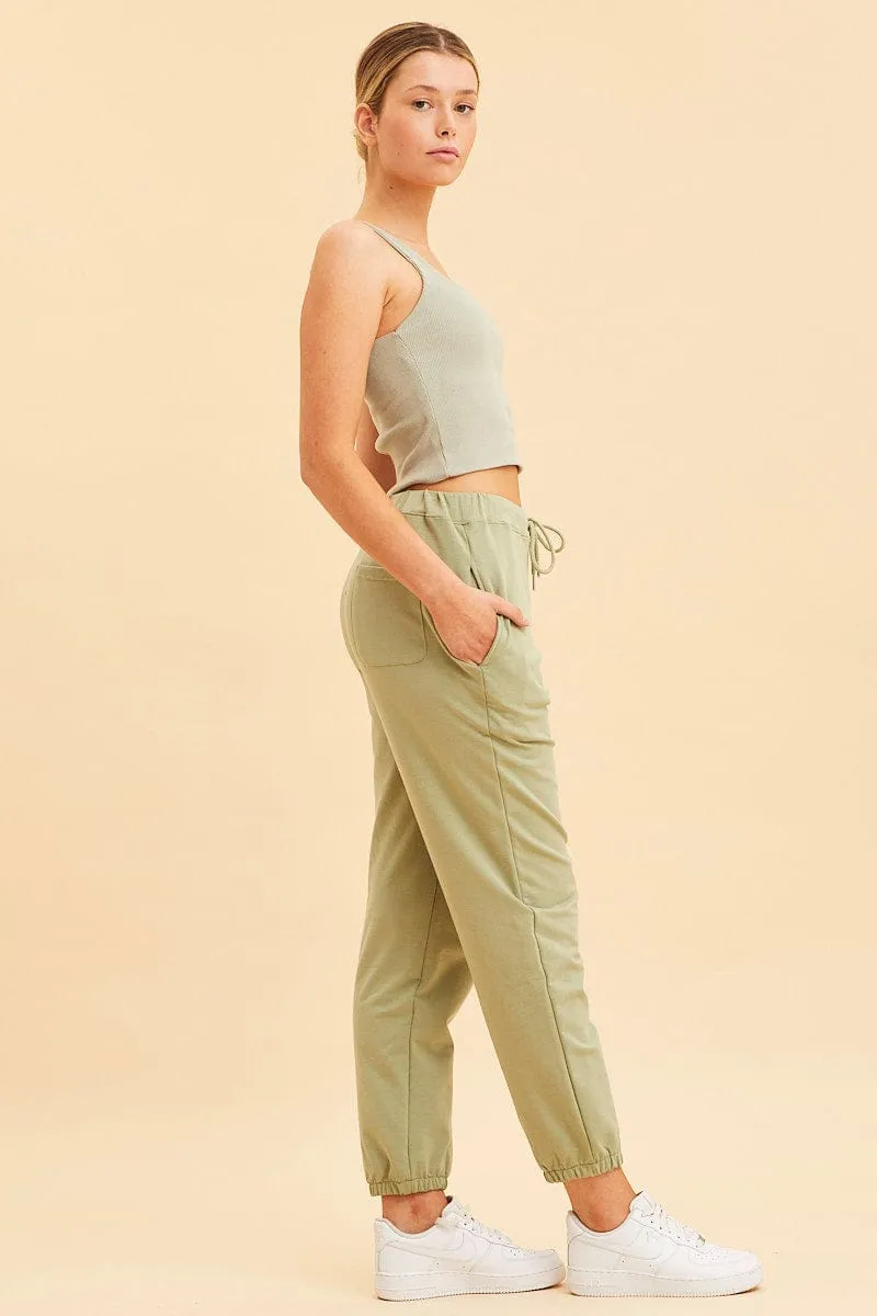 Green Lounge Pant Cotton Terry Stretch Drawstring Waist sold by Ally Fashion product image thumbnail 4