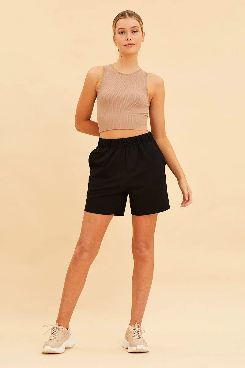 Black Relaxed Short Pull On Cotton Terry Stretch sold by Ally Fashion product image thumbnail 2