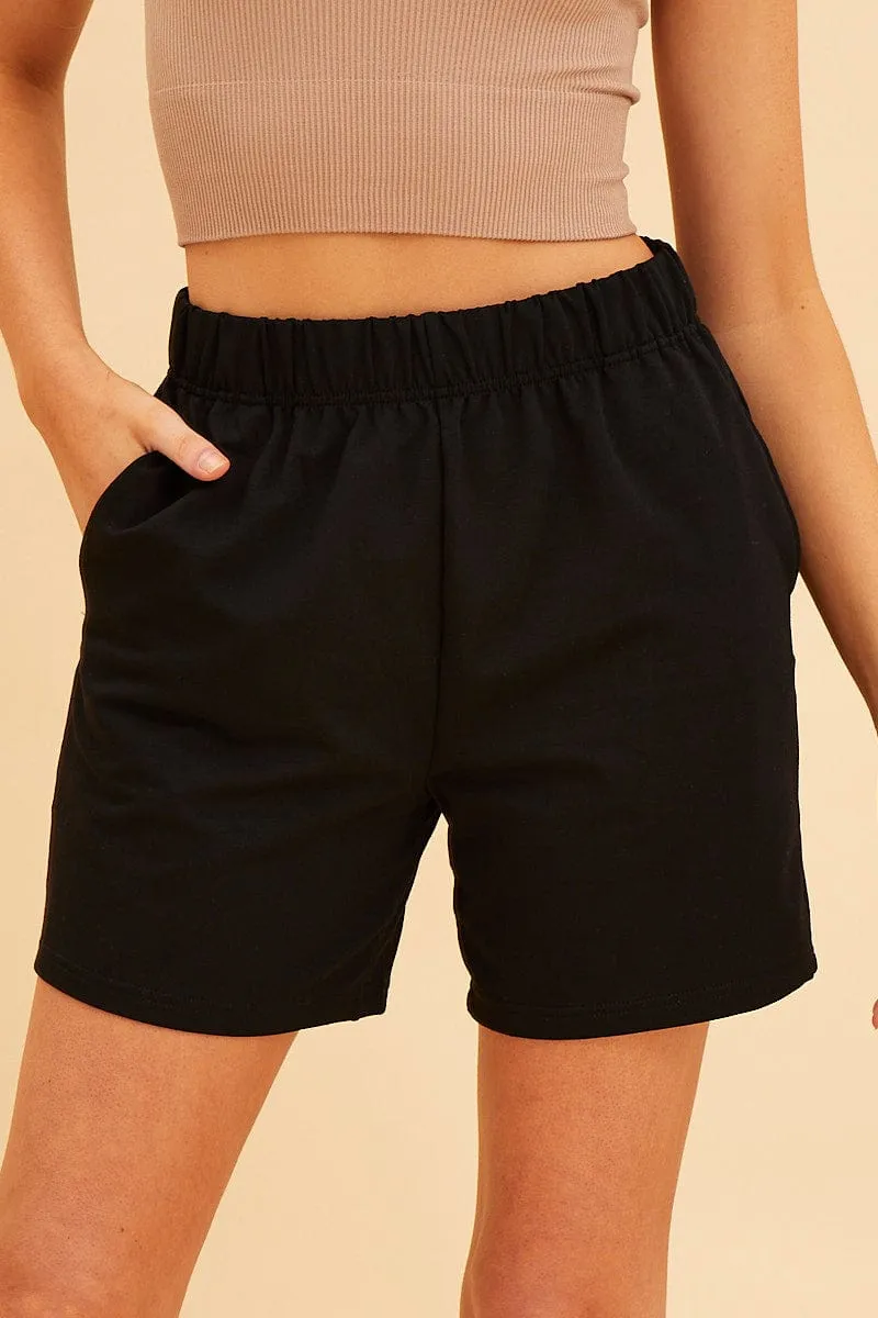 Black Relaxed Short Pull On Cotton Terry Stretch sold by Ally Fashion
