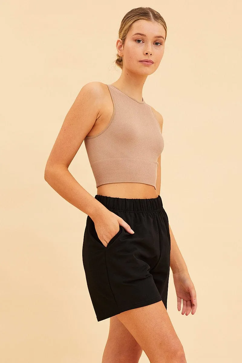 Black Relaxed Short Pull On Cotton Terry Stretch sold by Ally Fashion product image thumbnail 4