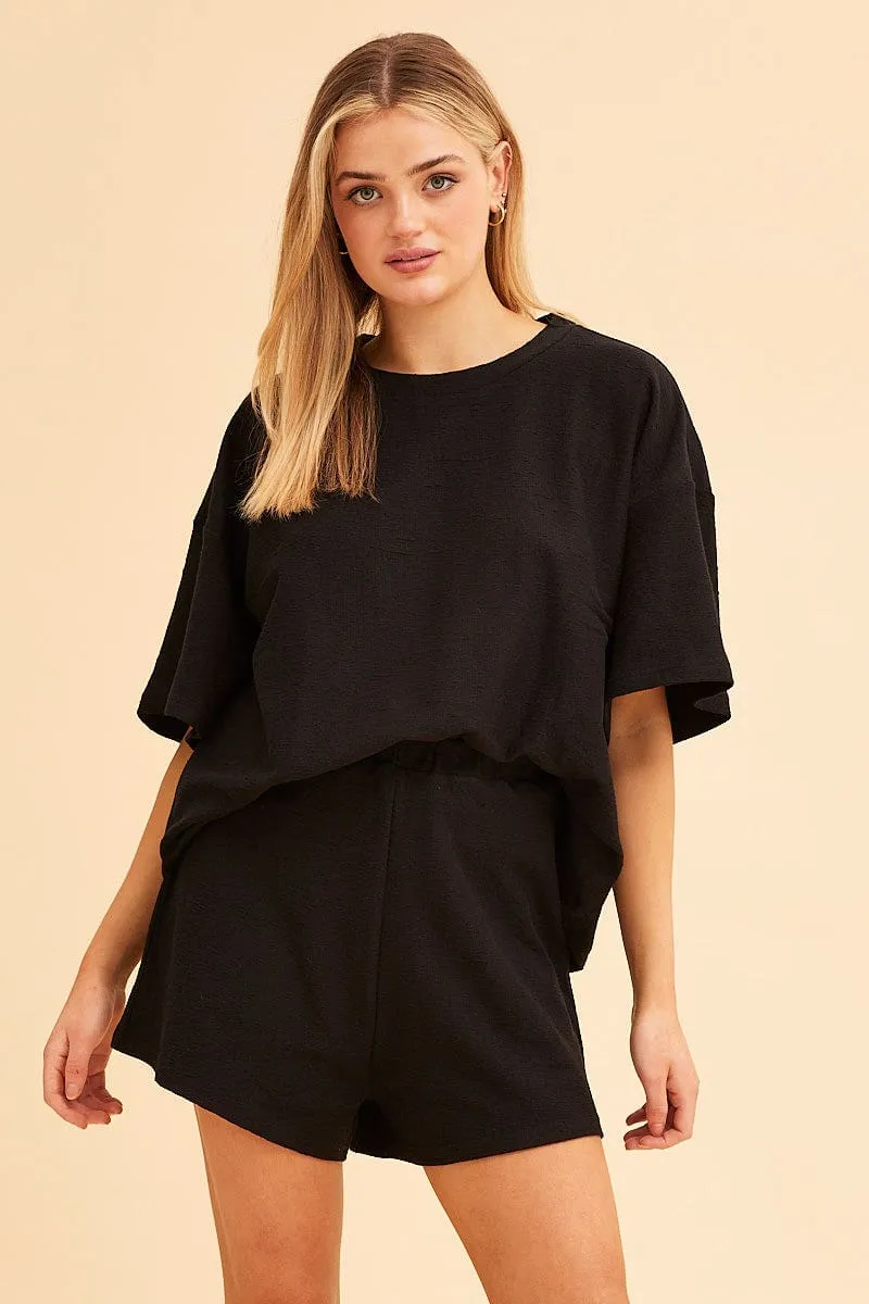 Black Remi Textured Cotton Short sold by Ally Fashion