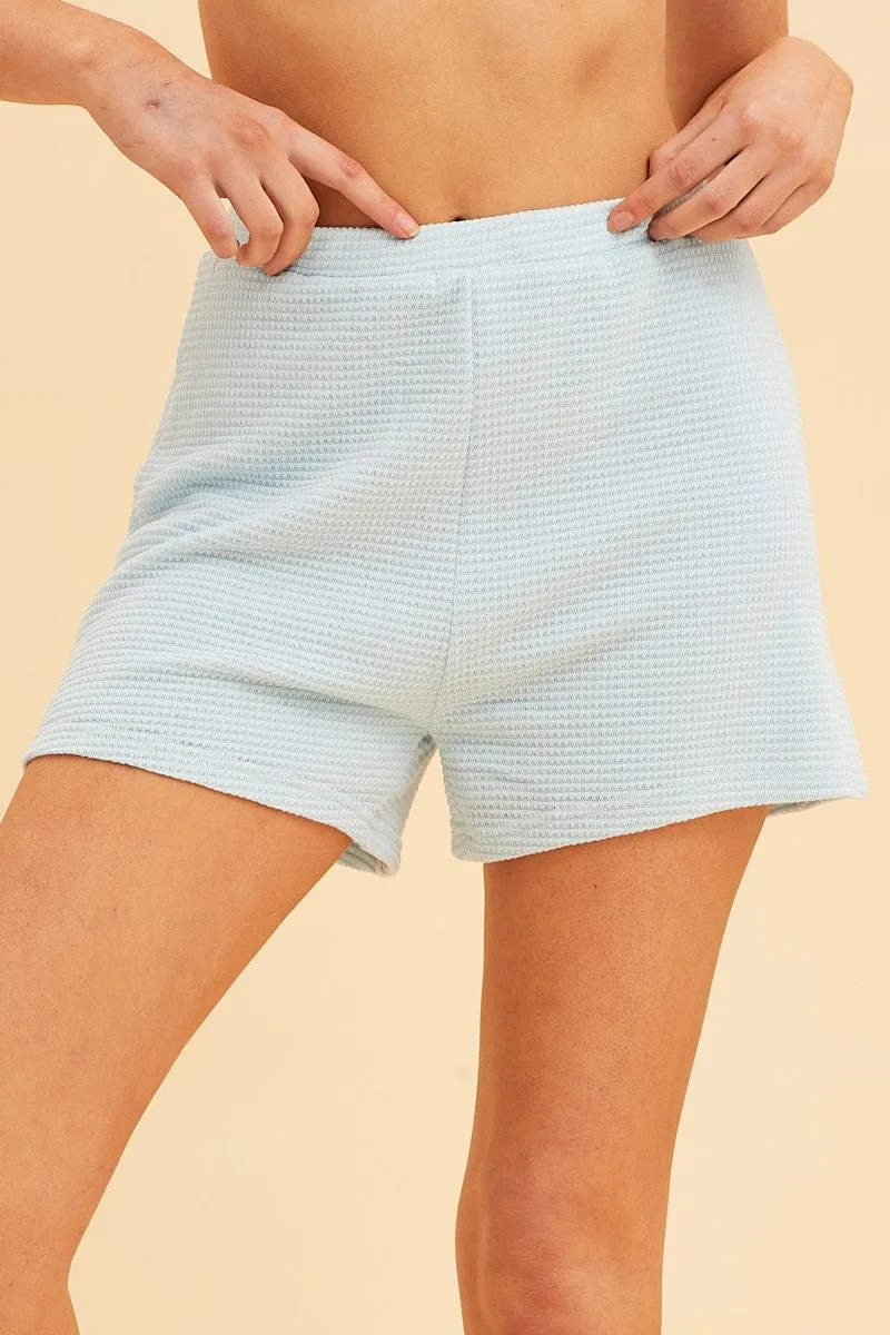 Blue Lounge Shorts Waffle Texture Pull On sold by Ally Fashion