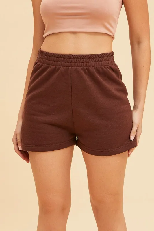 Brown Lounge Shorts Cotton Fleece Relaxed Fit sold by Ally Fashion