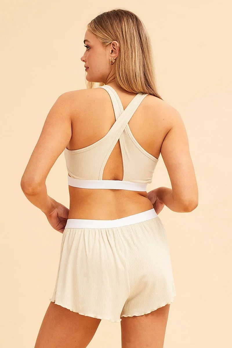 Beige Mia Soft Rib Elastic Waist Shorts sold by Ally Fashion product image thumbnail 4