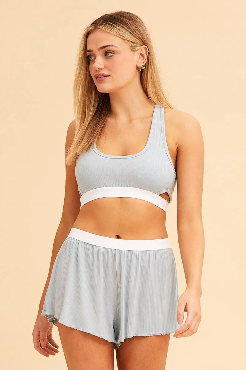 Blue Mia Soft Rib Elastic Waist Shorts sold by Ally Fashion