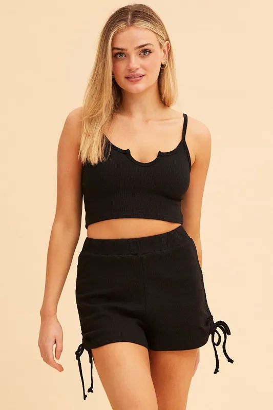 Black Sutton Waffle Ruched Shorts sold by Ally Fashion