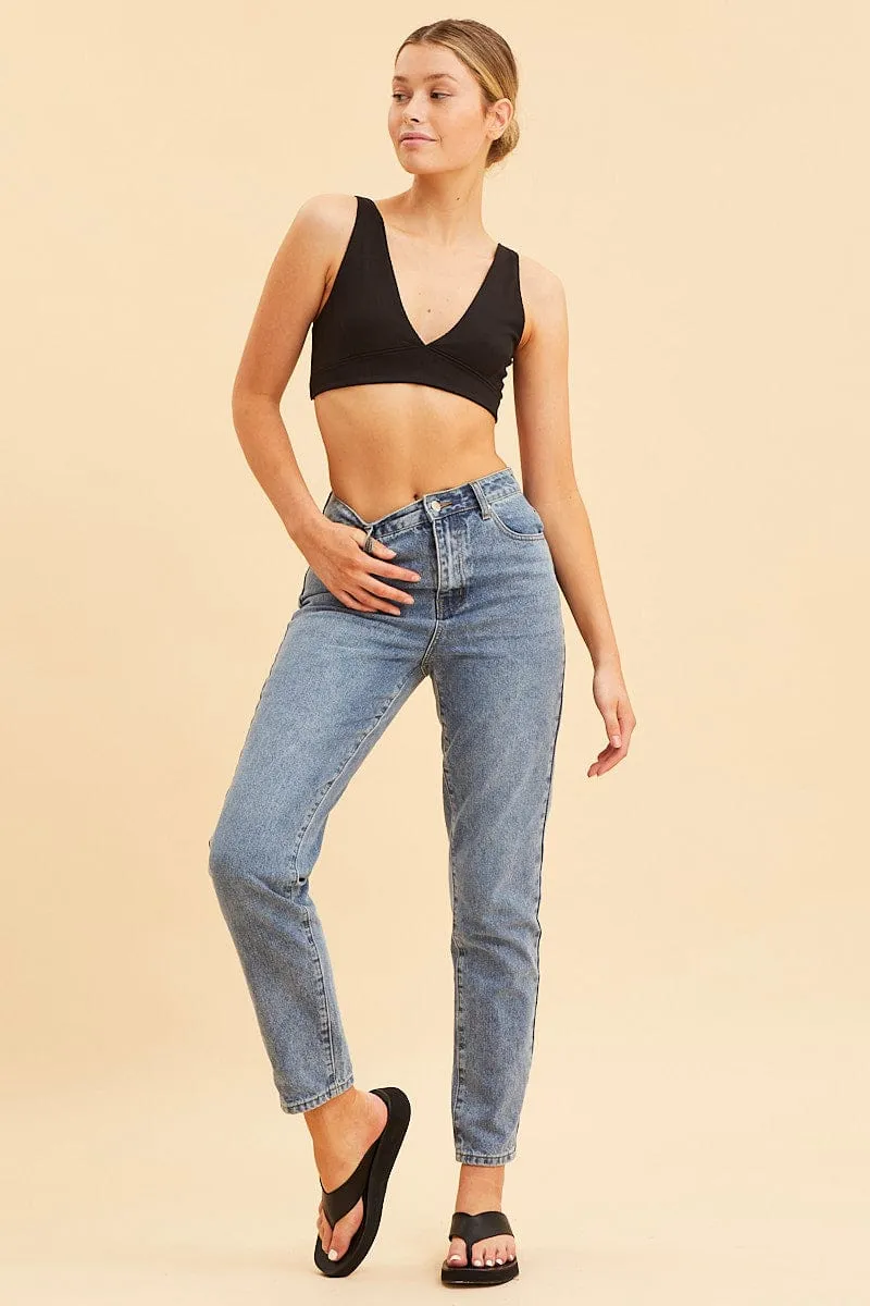 Black V Neck Bralette Cotton Stretch sold by Ally Fashion product image thumbnail 2