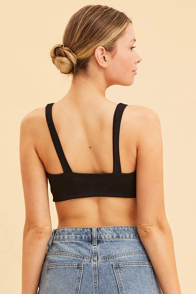 Black V Neck Bralette Cotton Stretch sold by Ally Fashion product image thumbnail 4