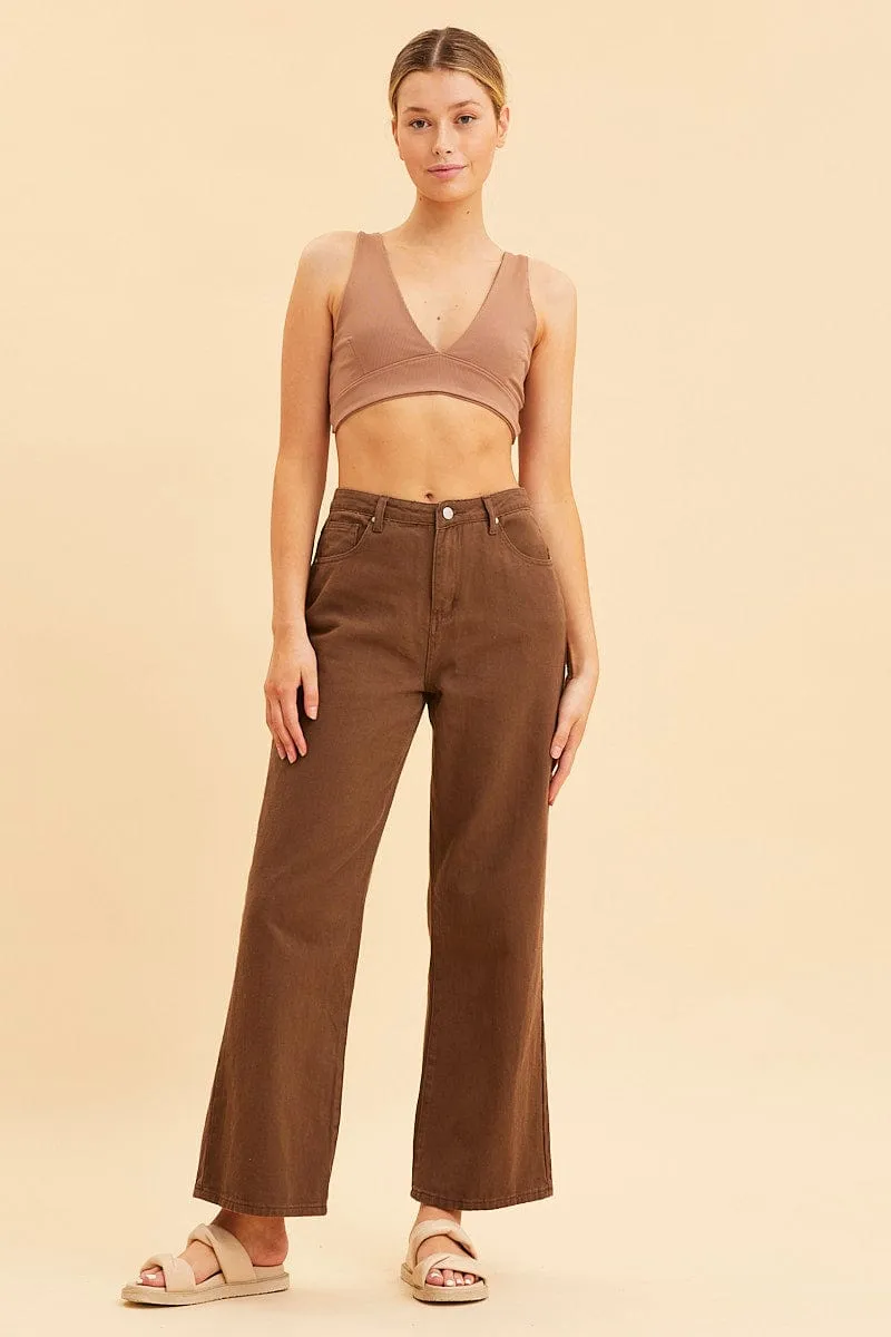 Brown V Neck Bralette Cotton Stretch sold by Ally Fashion product image thumbnail 2